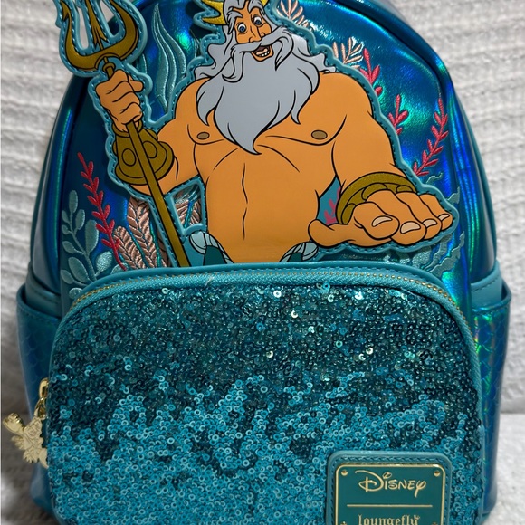 Loungefly Disney King Triton Sequin Mini Backpack NWT Rare - Picture 3 of 8